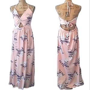 Floral Print Cut Out Maxi Summer Dress
